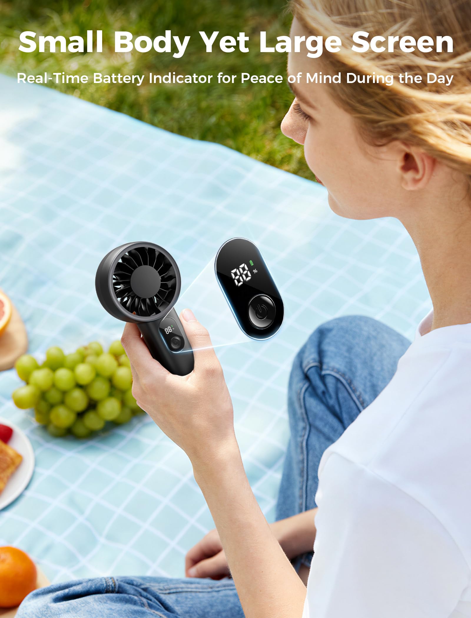 Aecooly Halo-03 2000mAh Portable Handheld Fan - Black - Deccan Retail
