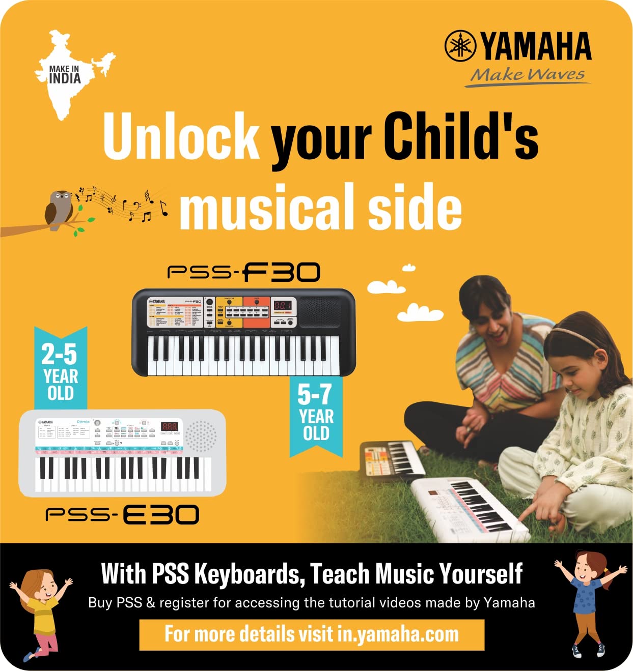 Yamaha PSS-F30 Portable Mini Keyboard – 37 Keys - Black - Deccan Retail