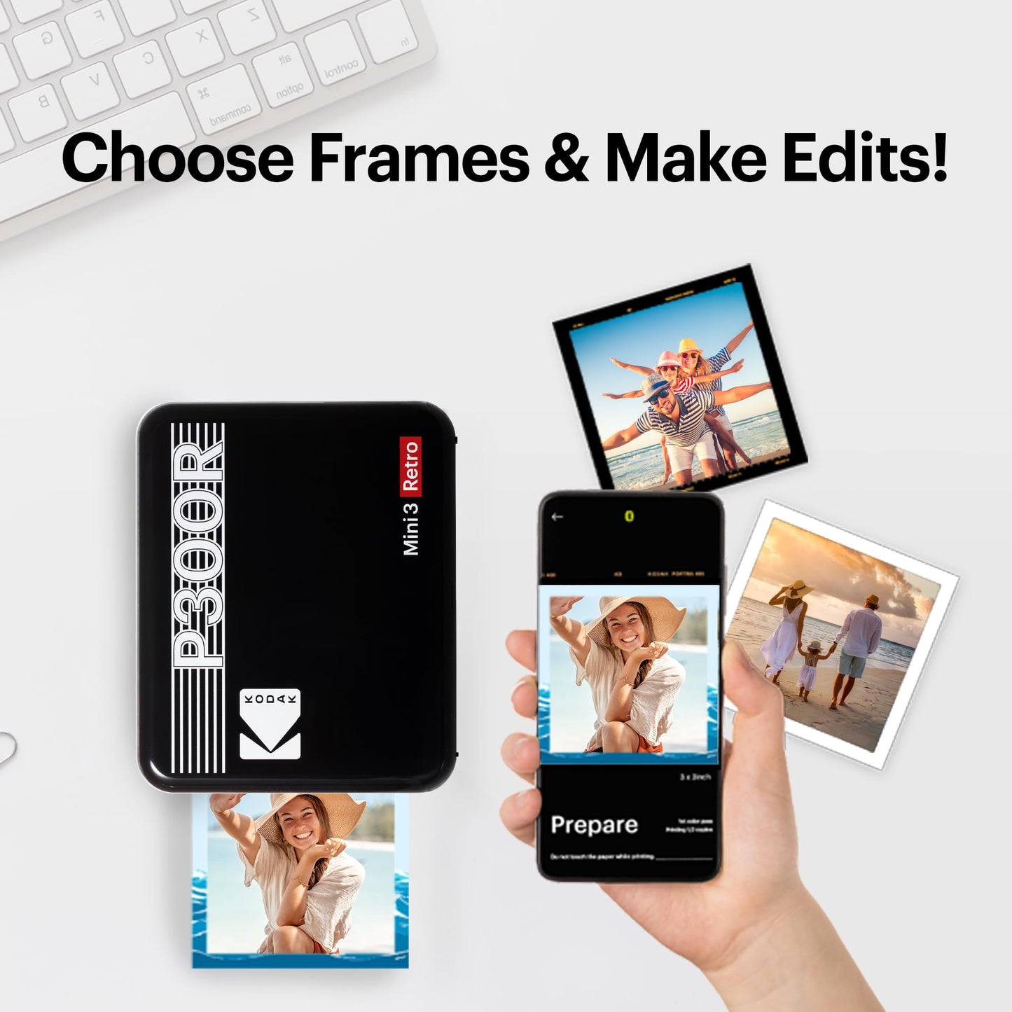 Kodak Mini 3 Retro 4PASS Portable Photo Printer 3x3" with 68 Sheets Bundle - White - Deccan Retail