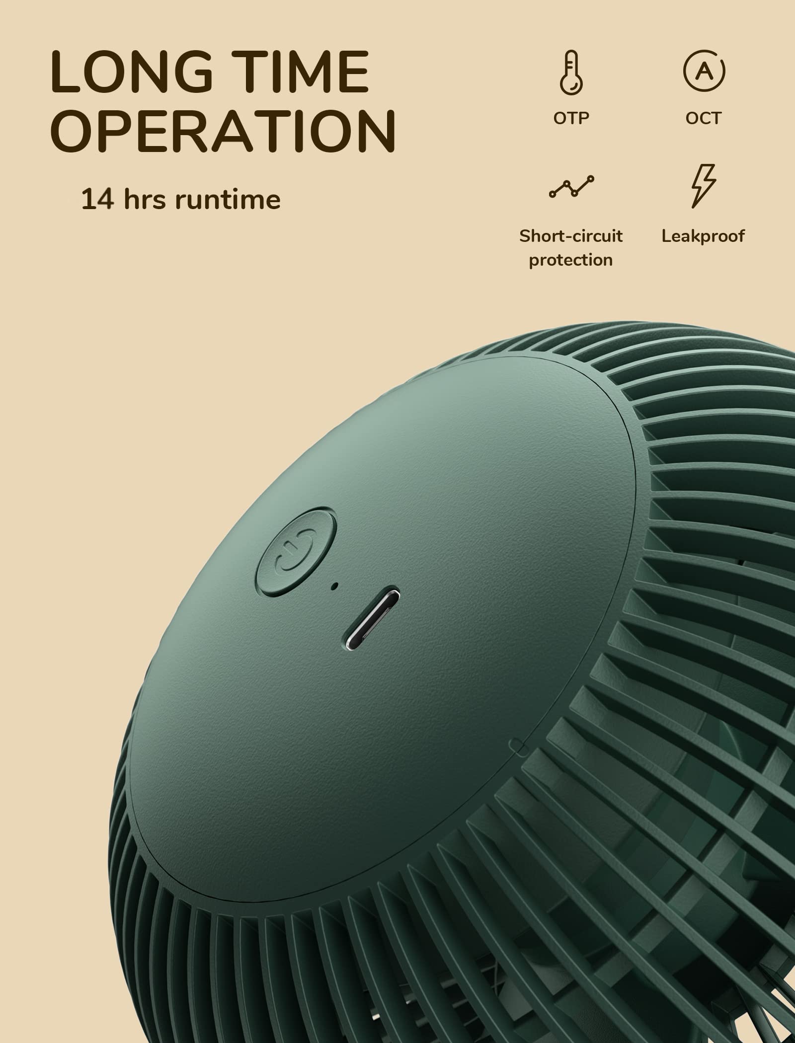 JISULIFE Mini Clip Fan, 4000mAh - Green - Deccan Retail