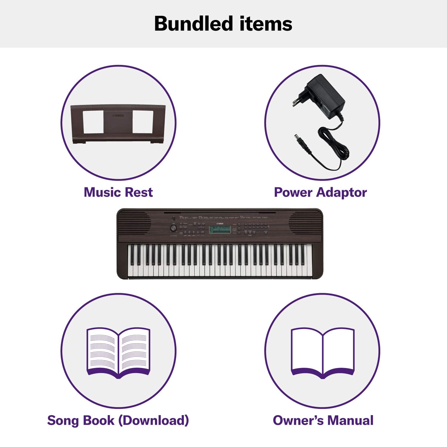 Yamaha PSR-E360DW Portable Keyboard – 61 Keys with Touch Sensitivity - Dark Walnut - Deccan Retail