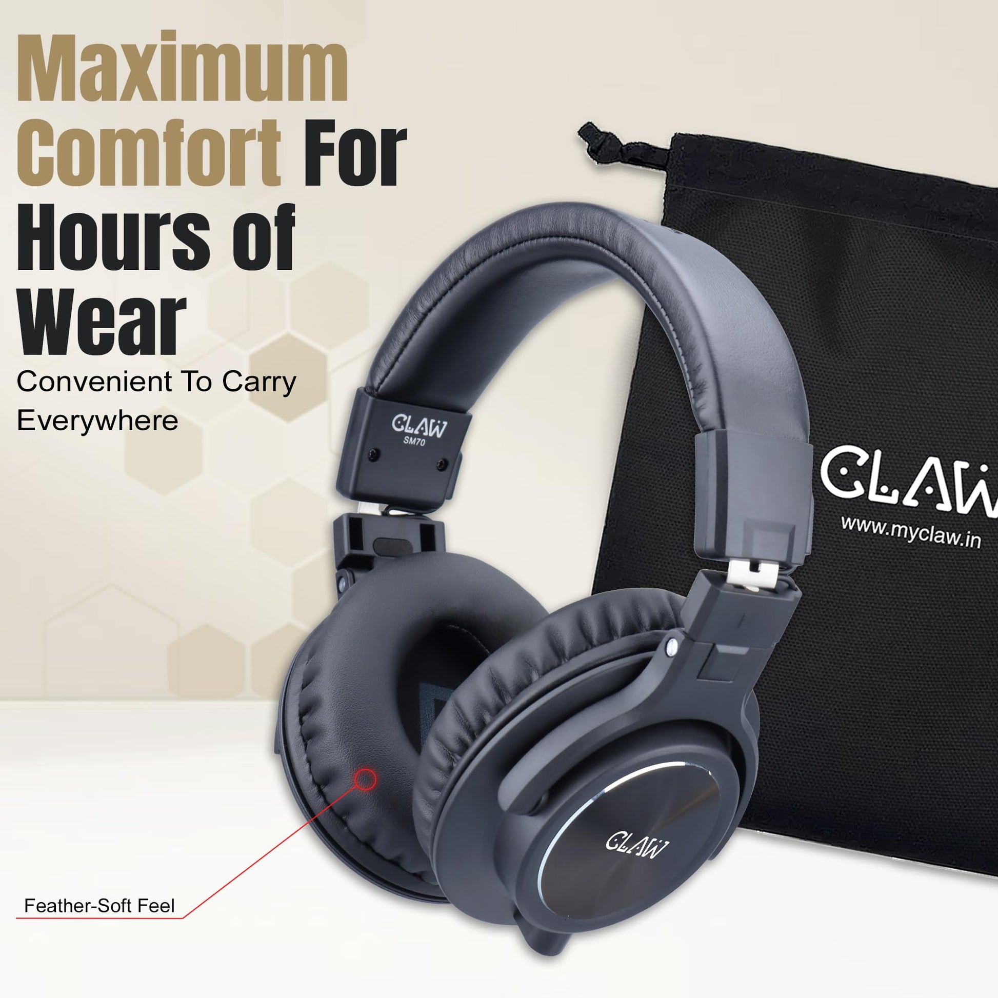 CLAW SM70 Studio Monitoring DJ Wired Over-Ear Headphones with 40mm Drivers - Deccan Retail