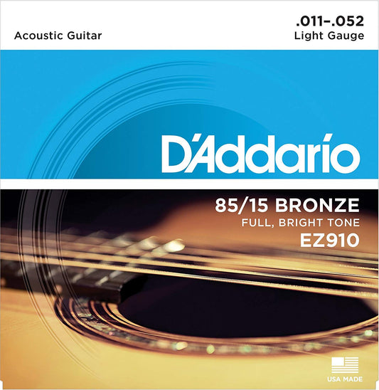 D'Addario EZ910 Acoustic Guitar Strings 85/15 Bronze Extra Light Pack of 2 - Deccan Retail