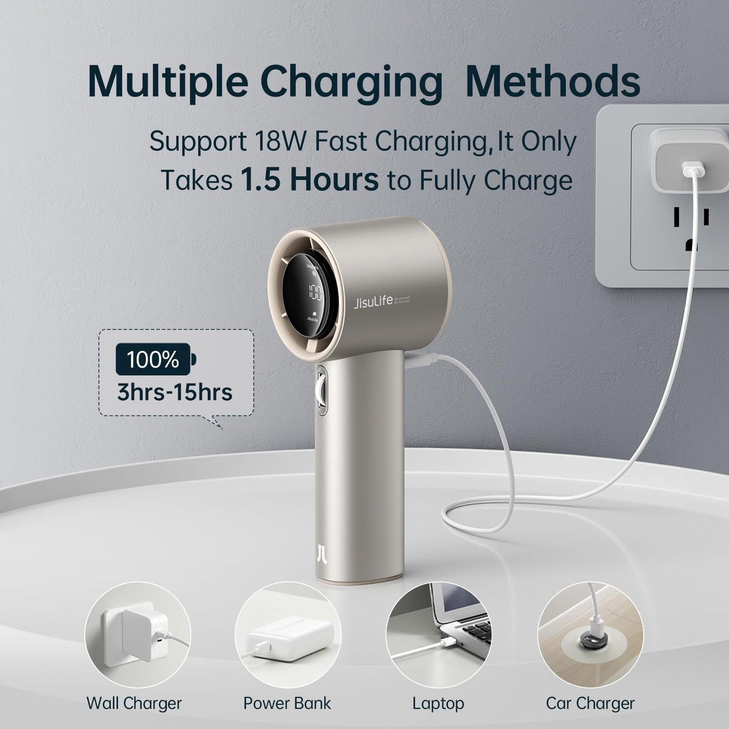 JISULIFE Pro1 S Handheld Fan 5000mAh - Light Brown - Deccan Retail
