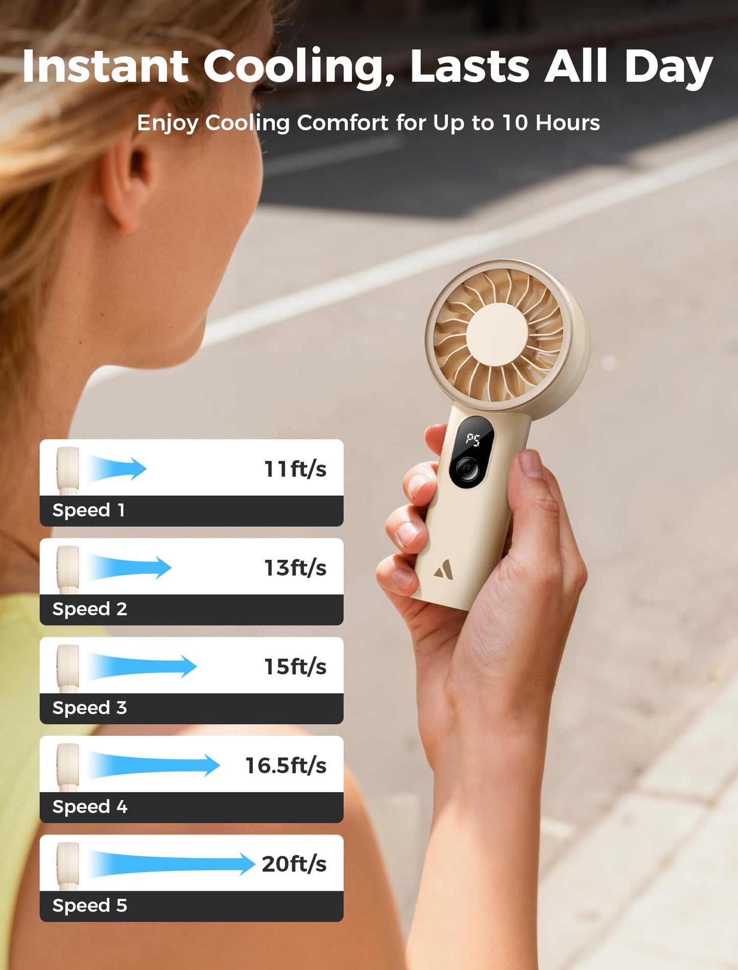 Aecooly Halo-03 2000mAh Portable Handheld Fan - Beige - Deccan Retail