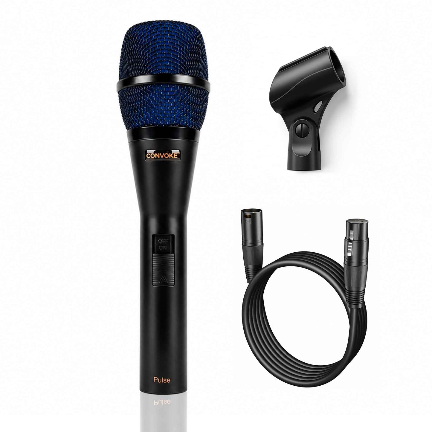 CONVOKE Pulse Professional Dynamic Microphone Wired with XLR Cable & Mic Clip | High-Clarity Vocal Mic for Singing, Karaoke, Stage Performance, Public Speaking, DJ, PA System & Recording.