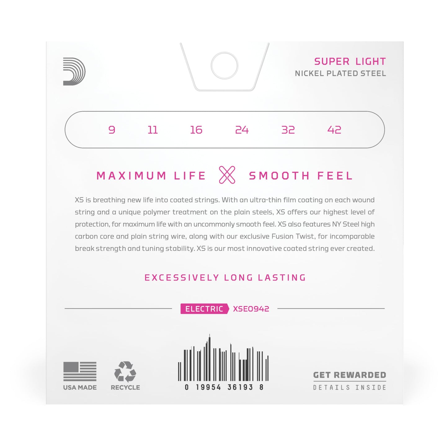D'Addario XS Coated Electric Guitar Strings Super Light 9-42 (XSE0942) - Deccan Retail
