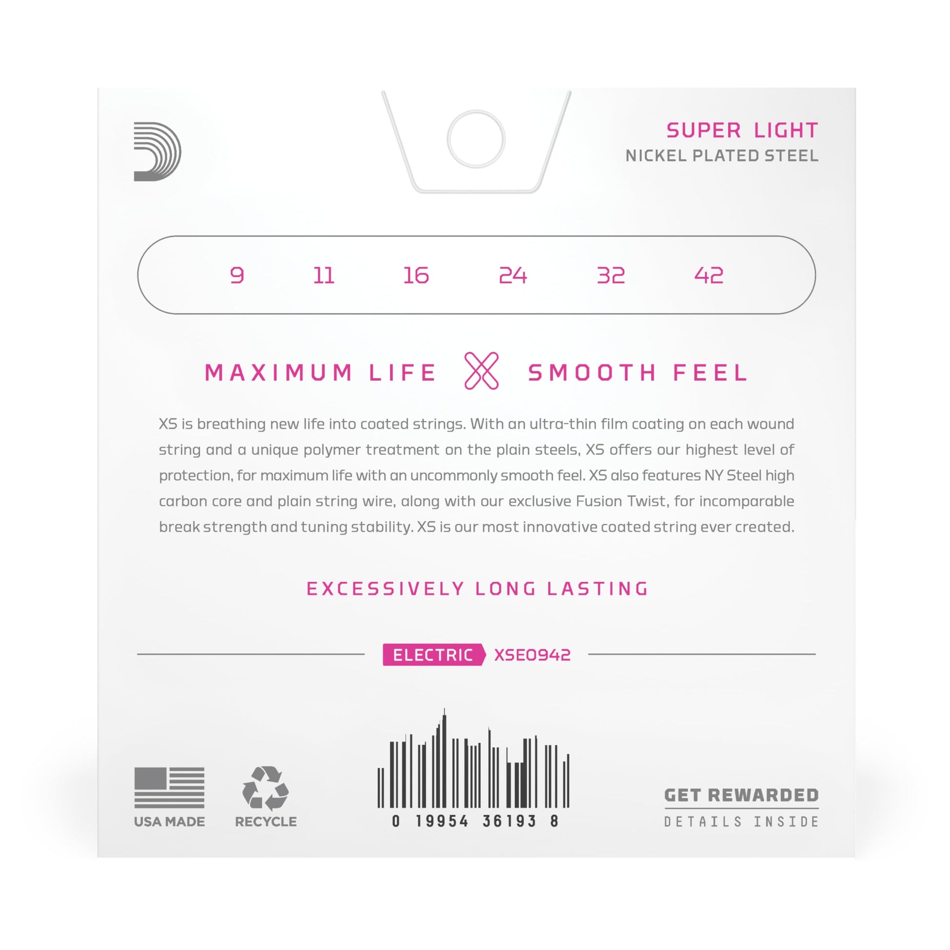 D'Addario XS Coated Electric Guitar Strings Super Light 9-42 (XSE0942) - Deccan Retail