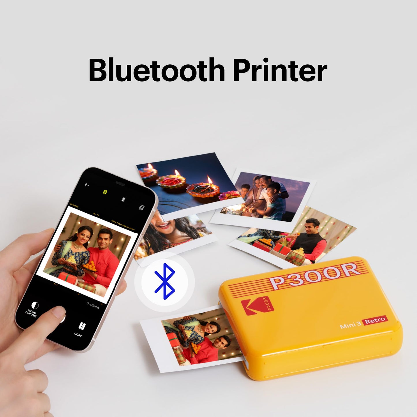 Kodak Mini 3 Retro 4PASS Portable Photo Printer 3x3" with 68 Sheets Bundle - Black - Deccan Retail