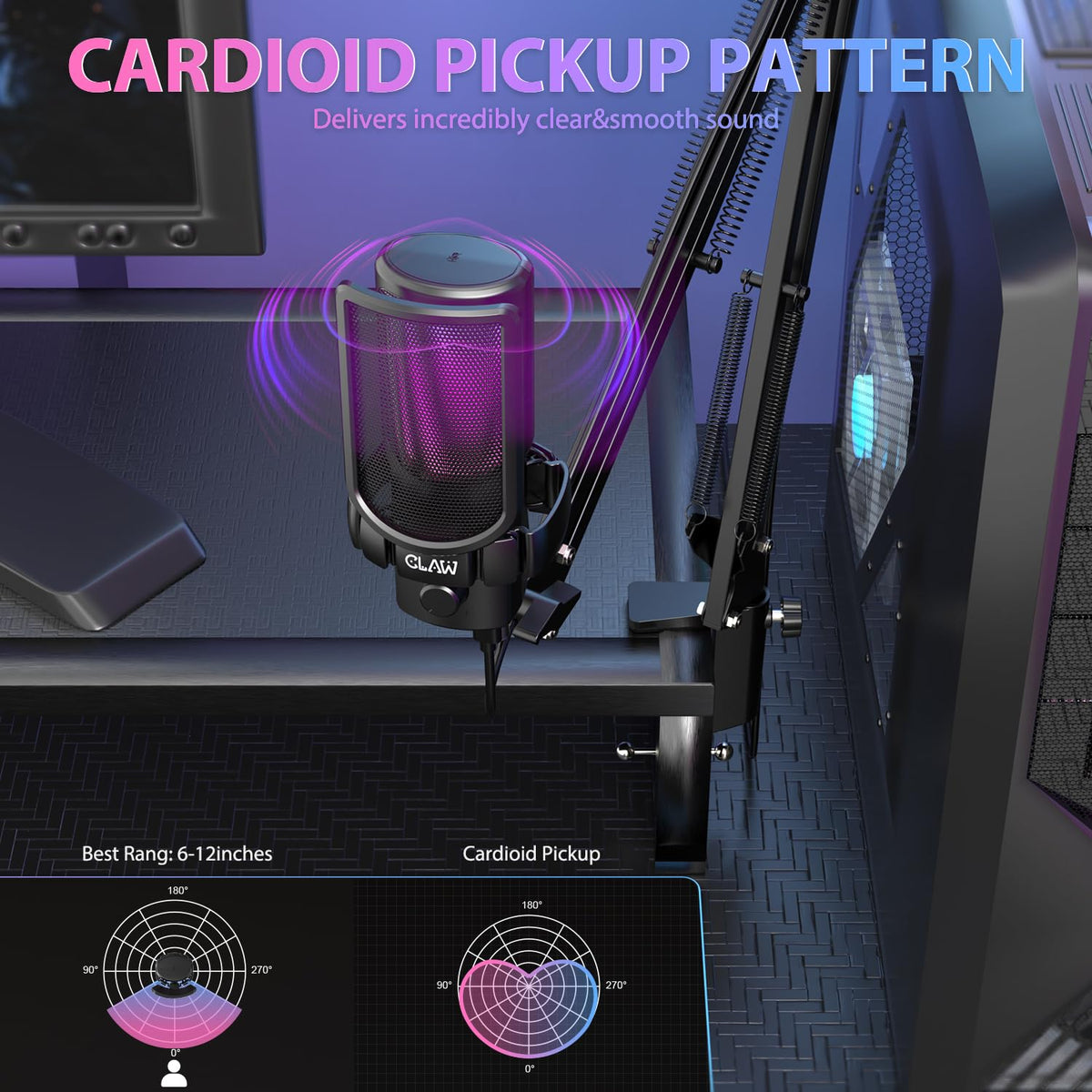 CLAW GM17 Kit RGB Condenser Gaming Microphone with Cardioid & Type-C Connectivity - Deccan Retail