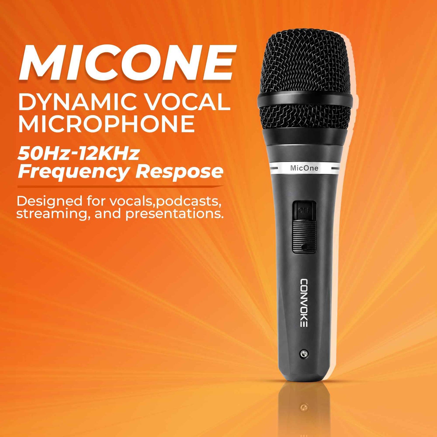 CONVOKE MICONE Wired Professional Impedance-6000 +30% Dynamic Microphone with XLR Cable & Mic Clip | High-Clarity Vocal Mic for Singing, Karaoke, Stage Performance, Public Speaking, DJ, & Recording.