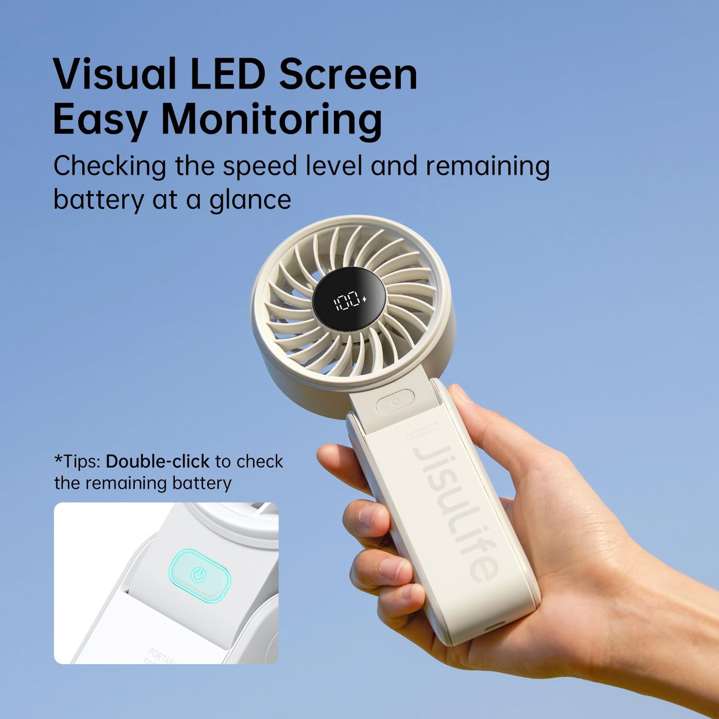 JISULIFE Life7 Portable Handheld Fan, 3600mAh - Grey - Deccan Retail