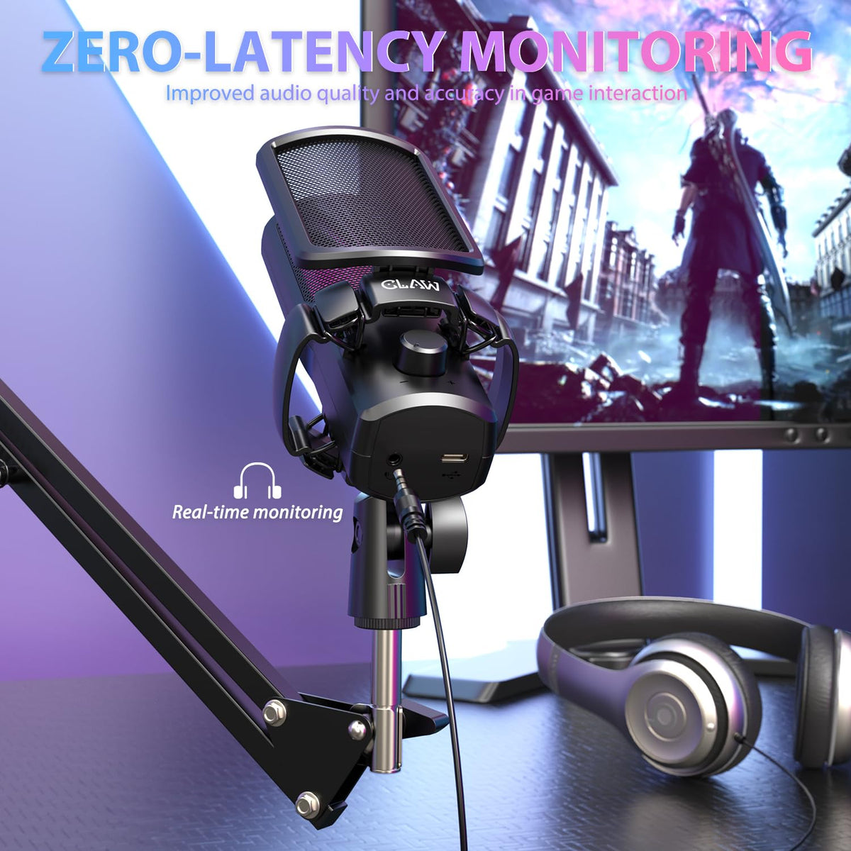 CLAW GM17 Kit RGB Condenser Gaming Microphone with Cardioid & Type-C Connectivity - Deccan Retail