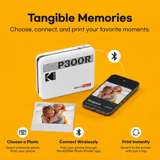 KODAK Mini 3 Retro Portable Photo Printer 3×3" with 38 Sheets Bundle – White