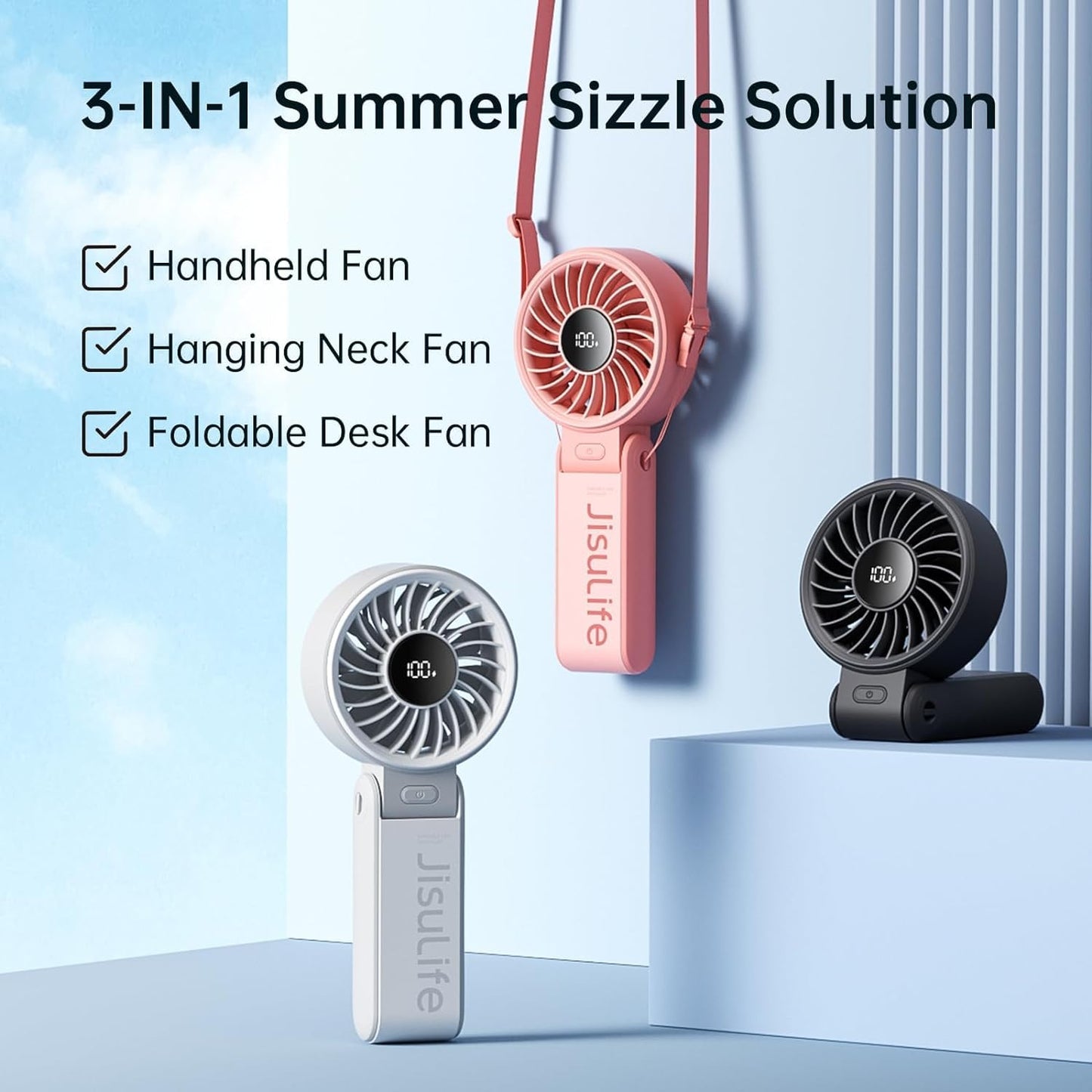 JISULIFE Life7 Portable Handheld Fan  3600mAh - Black - Deccan Retail