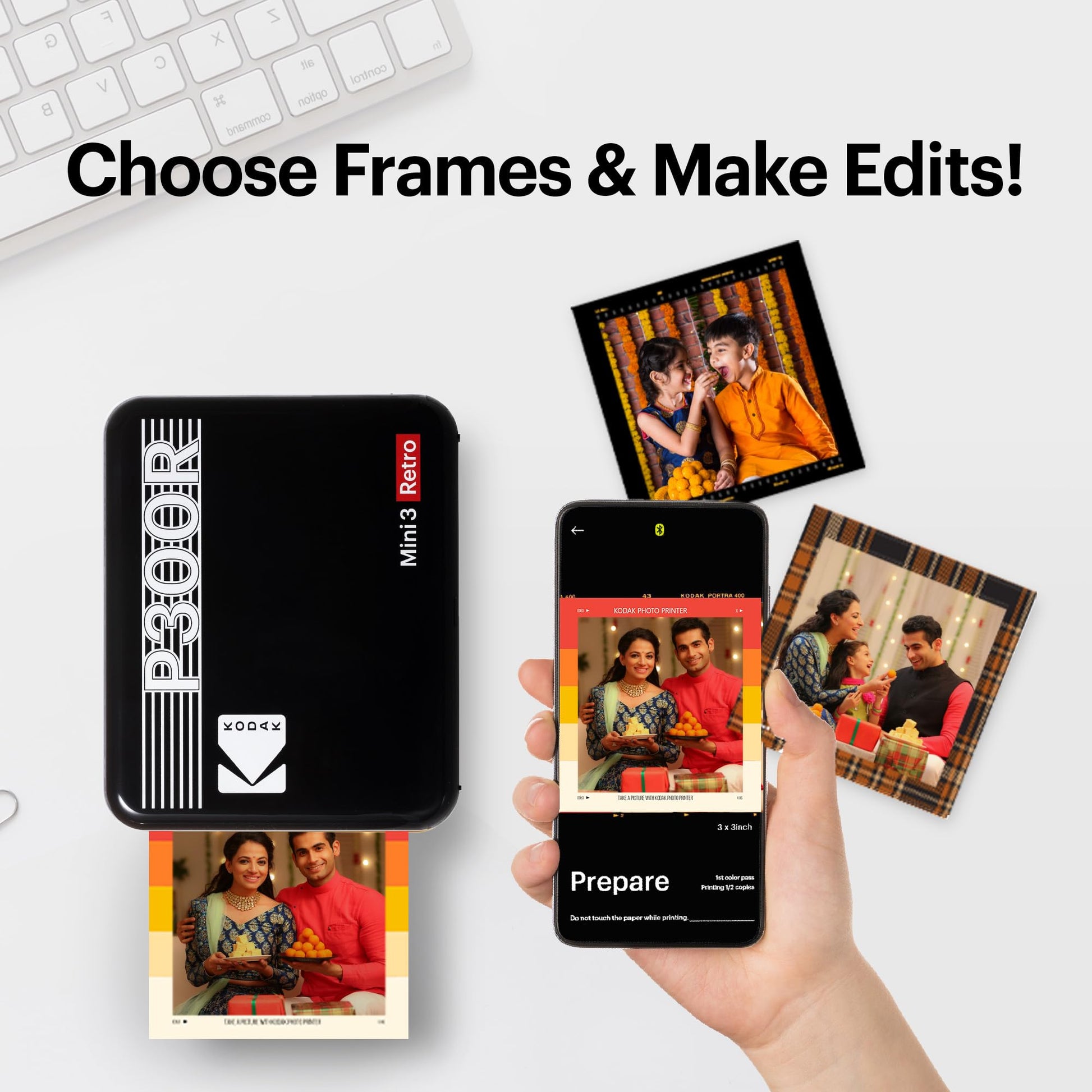 Kodak Mini 3 Retro 4PASS Portable Photo Printer 3x3" with 68 Sheets Bundle - White - Deccan Retail