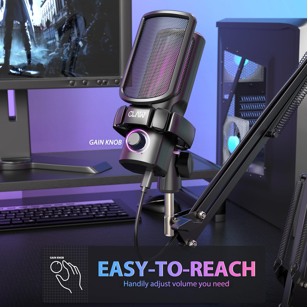 CLAW GM17 Kit RGB Condenser Gaming Microphone with Cardioid & Type-C Connectivity - Deccan Retail