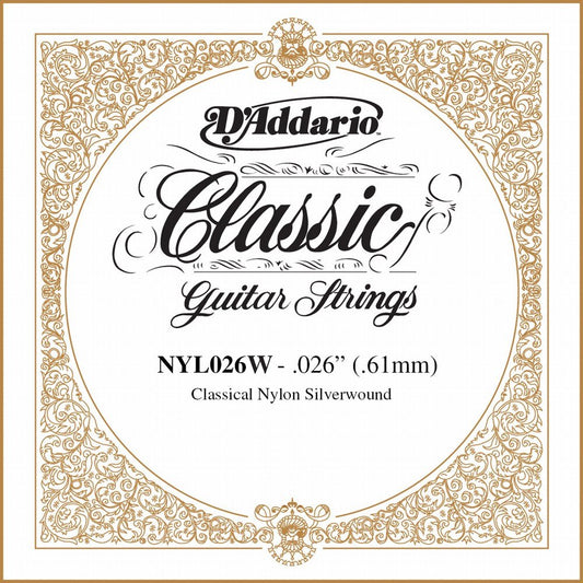 D'Addario Silver-Plated Copper Classical Single String .026 (NYL026W) - Deccan Retail