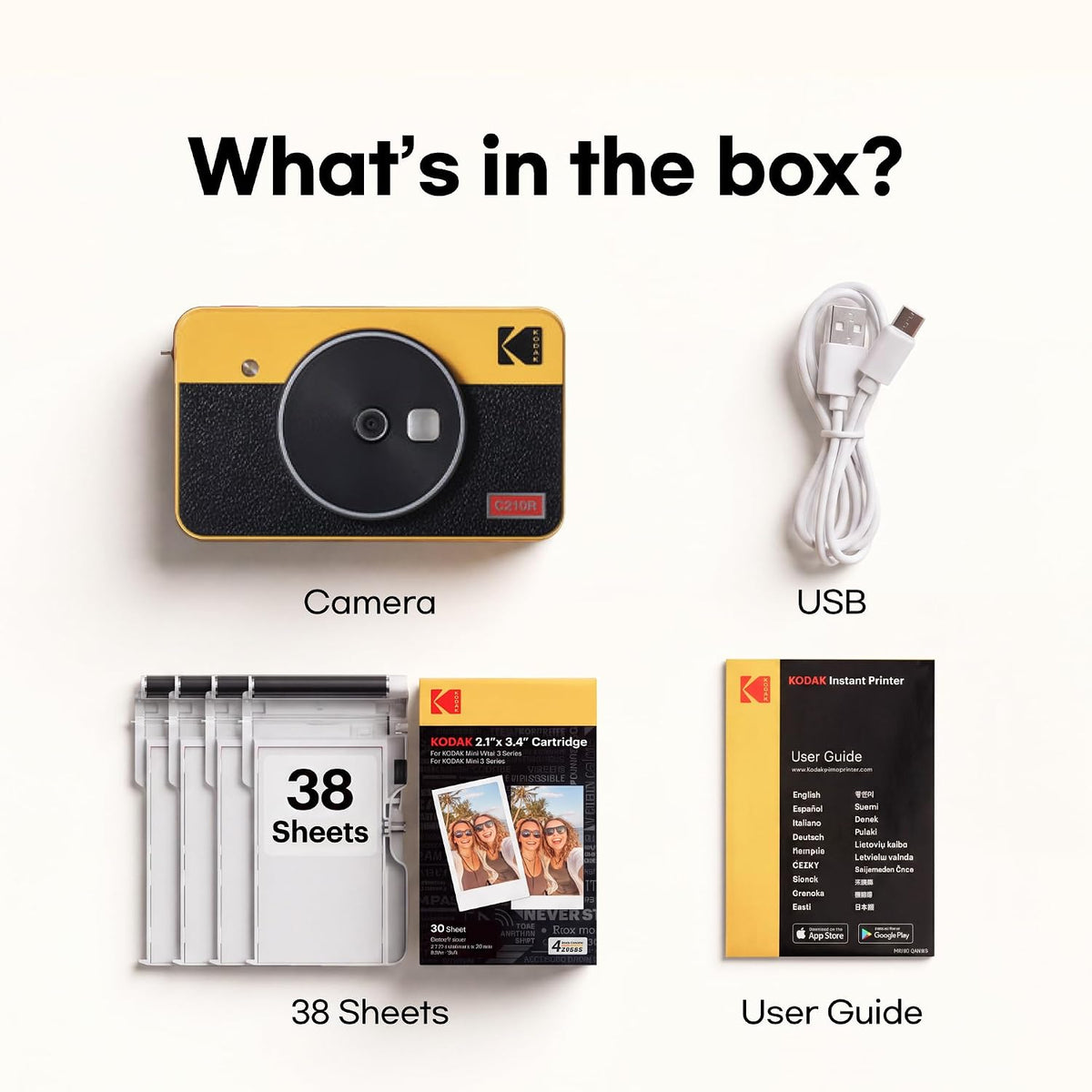 KODAK Mini Shot 2 Retro Instant Camera & Photo Printer + 38 Sheets Bundle – White
