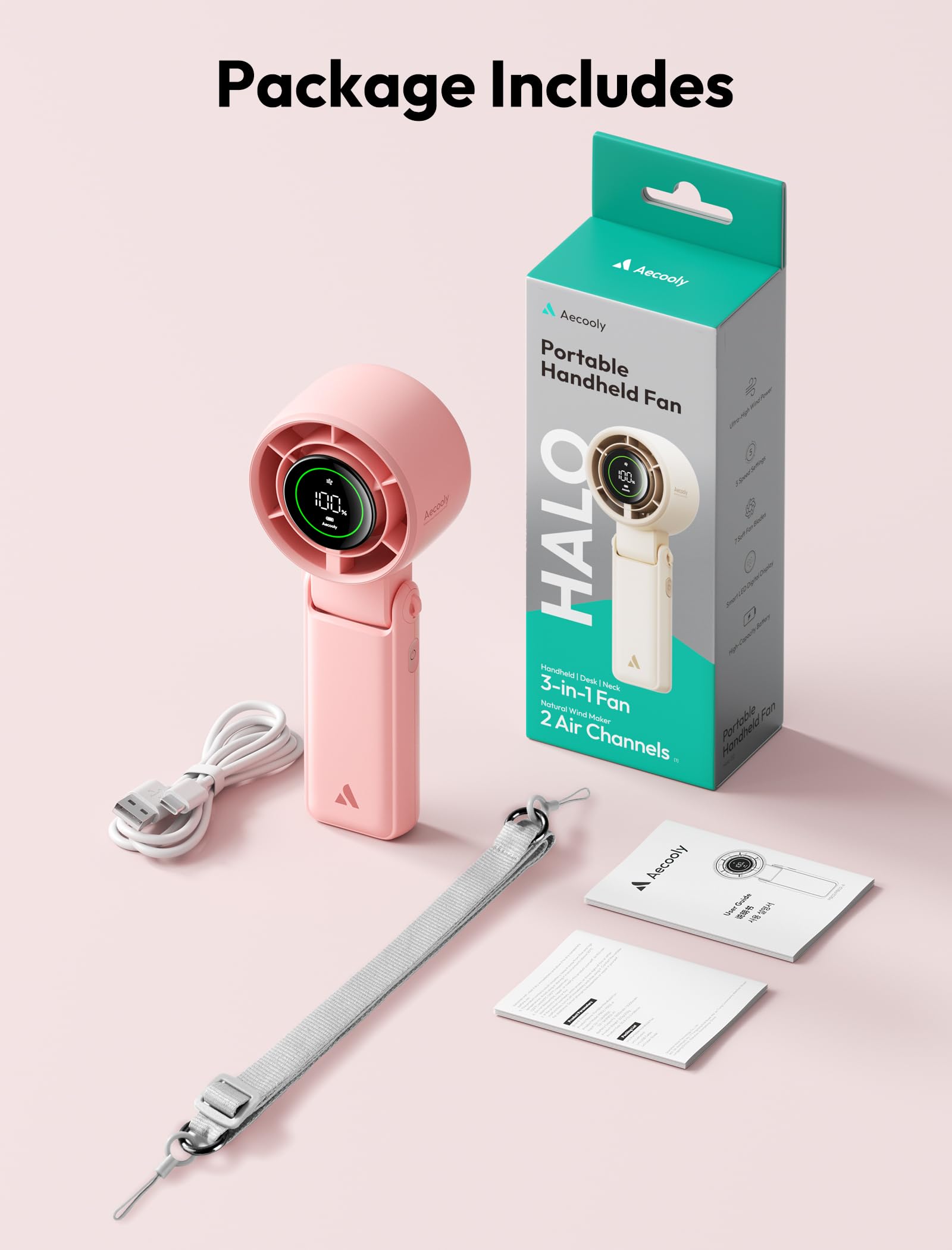 Aecooly Versatile Fan Halo-02 5000mAh – Pink - Deccan Retail
