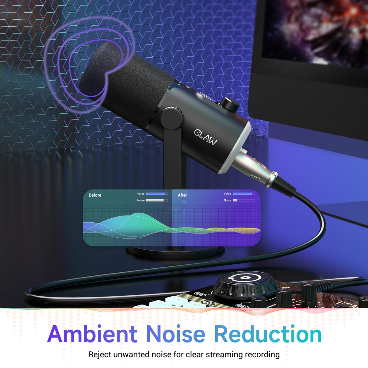CLAW GM43 Dynamic RGB Gaming Microphone with USB/XLR & Cardioid Pickup - Deccan Retail