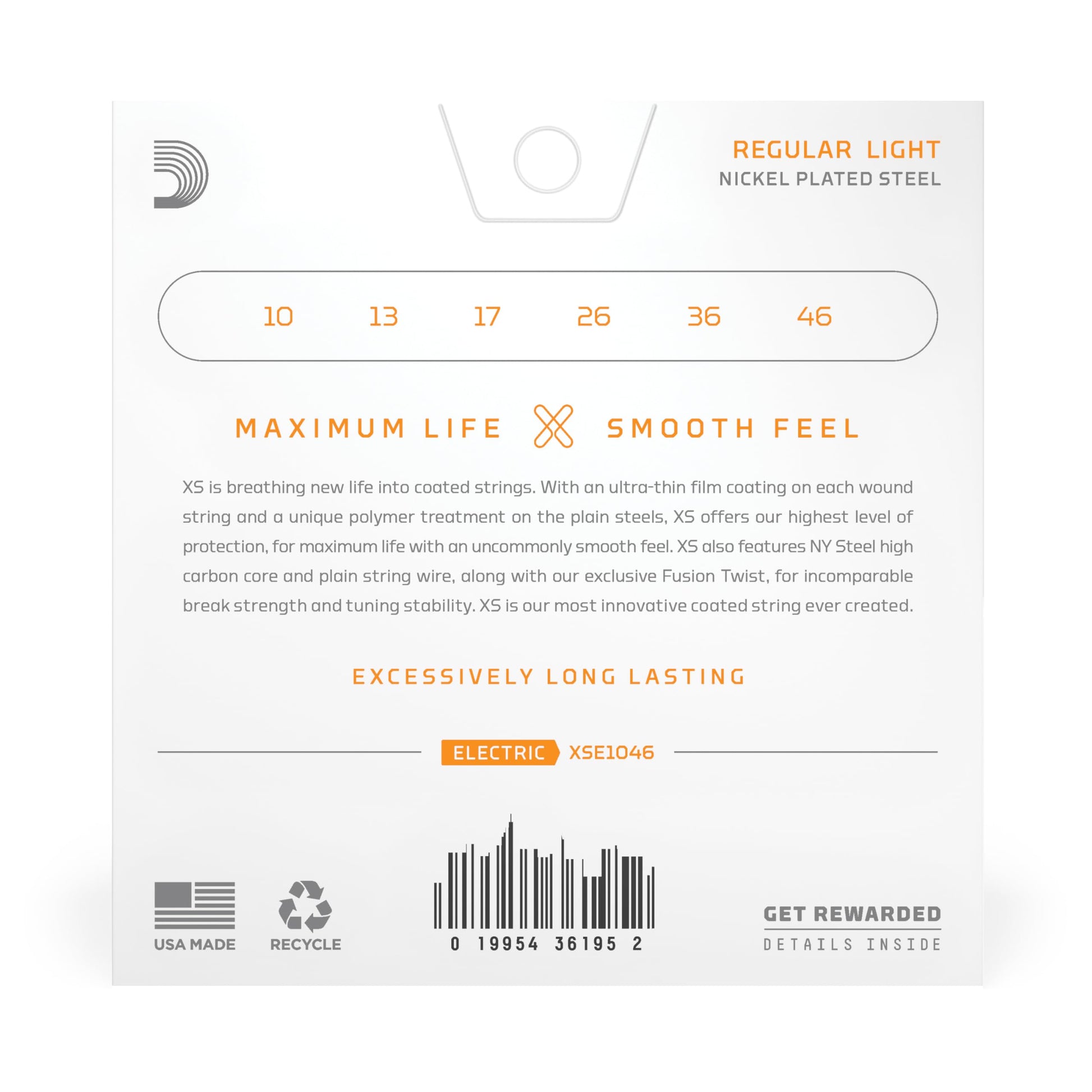 D'Addario XS Coated Electric Guitar Strings Regular Light 10-46 (XSE1046) - Deccan Retail