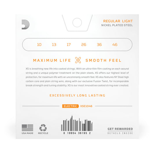 D'Addario XS Coated Electric Guitar Strings Regular Light 10-46 (XSE1046) - Deccan Retail