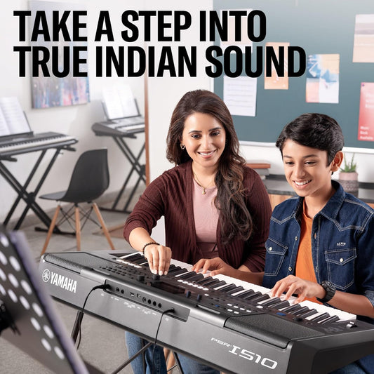 Yamaha PSR-I510 61-Key Portable Keyboard, Upgraded Version of PSR-I500, Indian & Western Tones, Enhanced Songs & Styles, Built-in Rhythms, Lesson Function, Power Adapter Included - Deccan Retail