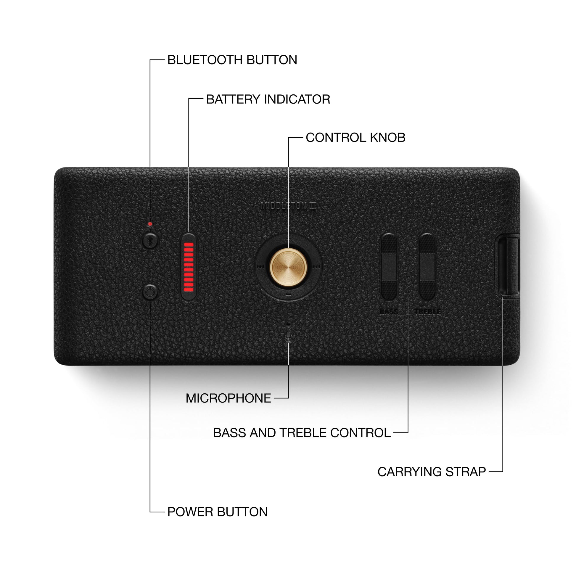 Marshall Middleton II Portable Bluetooth Speaker – Black & Brass - Deccan Retail