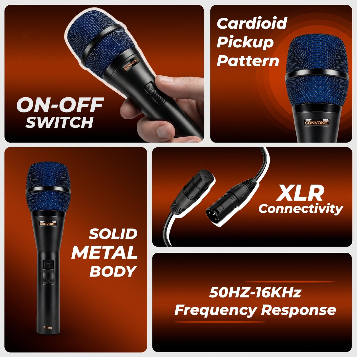 CONVOKE Pulse Professional Wired Dynamic Microphone with XLR Cable & Mic Clip