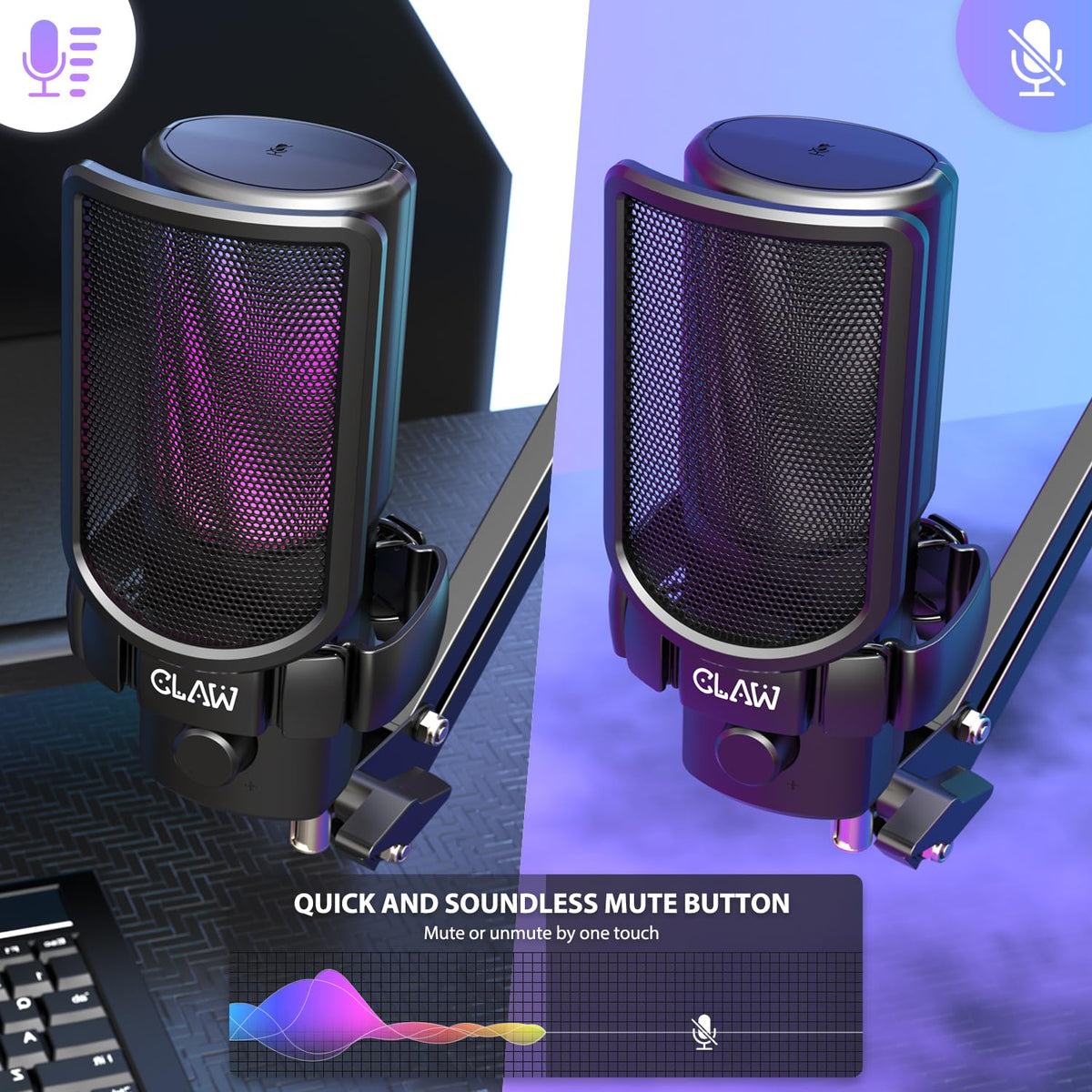 CLAW GM17 Kit RGB Condenser Gaming Microphone with Cardioid & Type-C Connectivity - Deccan Retail