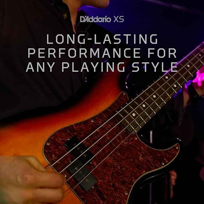 D'Addario Bass Guitar Strings, XS Coated Electric, XSB45105, Light Top/Medium Bottom 45-105, 4-String Set, Pack of 1