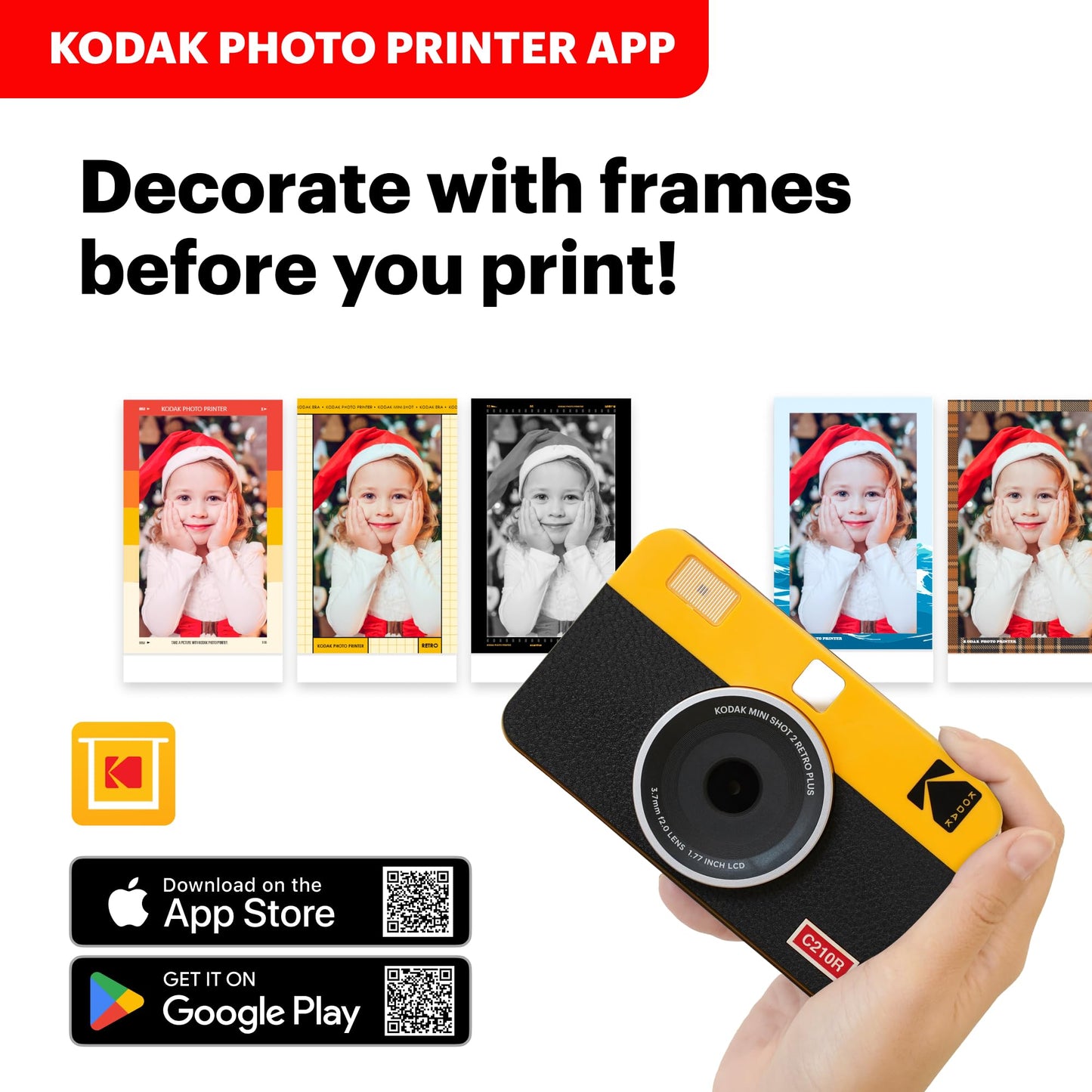 Kodak Mini Shot 2 Retro 4PASS 2-in-1 Instant Camera & Photo Printer with 8 Sheets - White - Deccan Retail