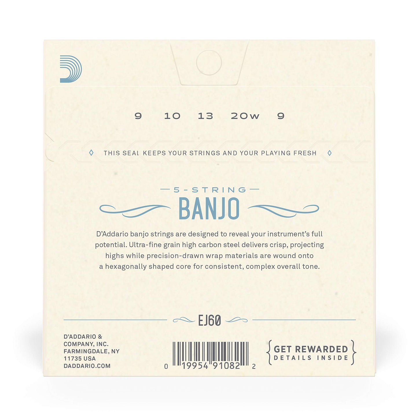 D'Addario EJ60 Nickel 5-String Banjo Strings Light 9-20 - Deccan Retail
