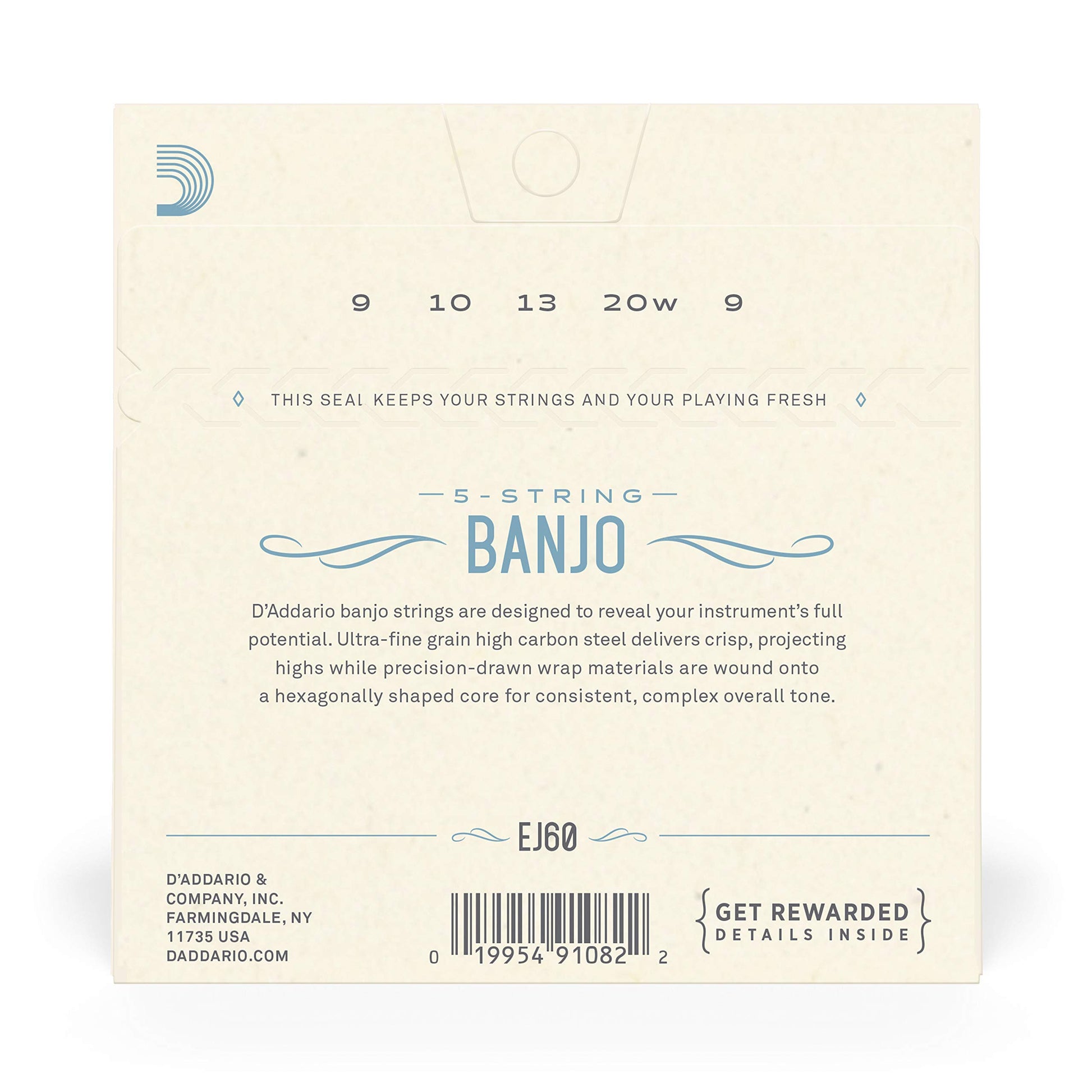 D'Addario EJ60 Nickel 5-String Banjo Strings Light 9-20 - Deccan Retail