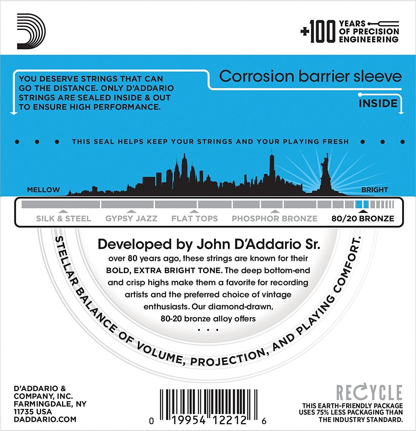 D'Addario EJ11 80/20 Bronze Acoustic Guitar Strings Light 12-53 (2 Pack) - Deccan Retail