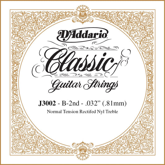 D'Addario J3002 Rectified Classical Guitar Single String Normal Tension 2nd String - Deccan Retail