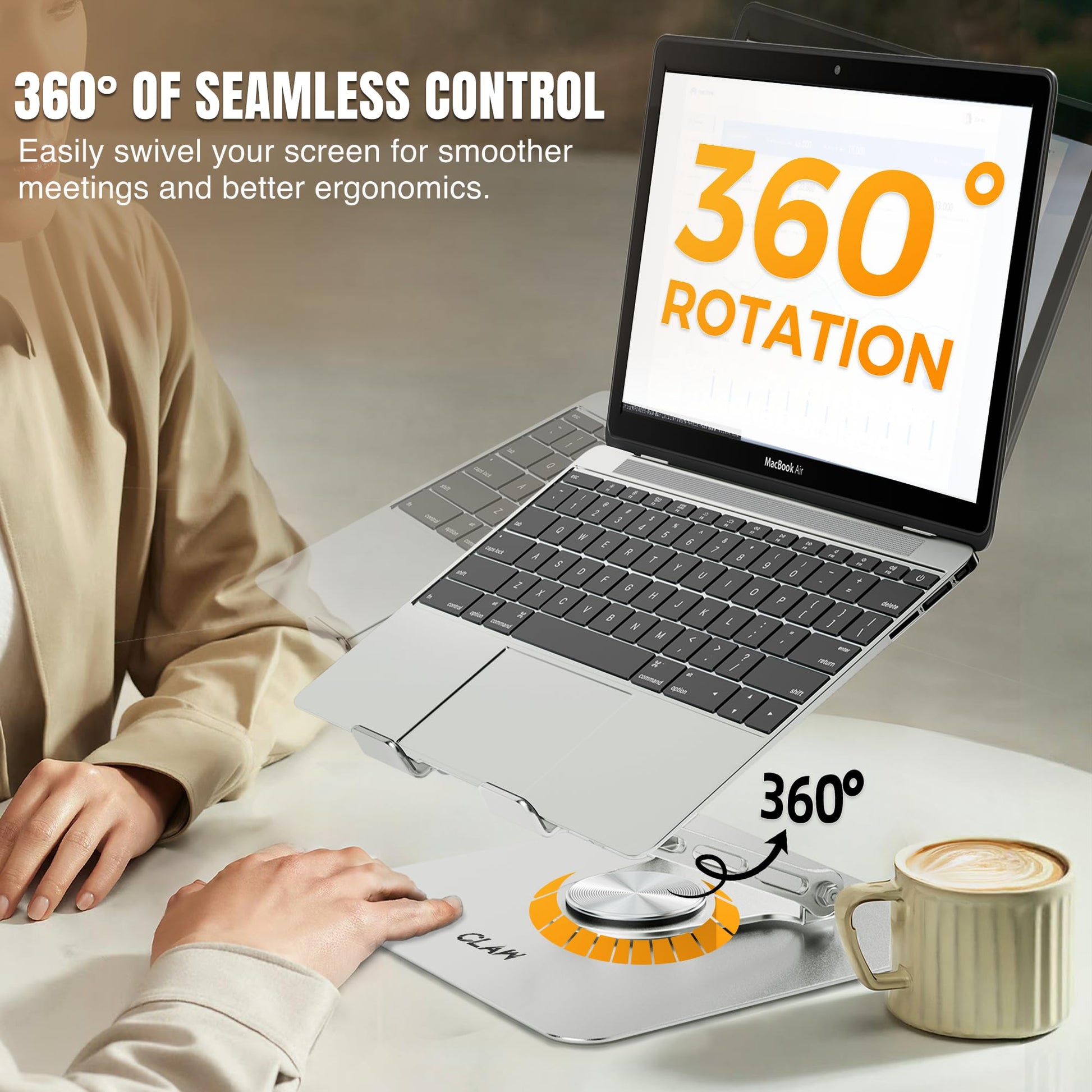 CLAW Lift Pro X11 Laptop Stand with 360° Rotating Base & Multi-Angle Adjustment - Deccan Retail