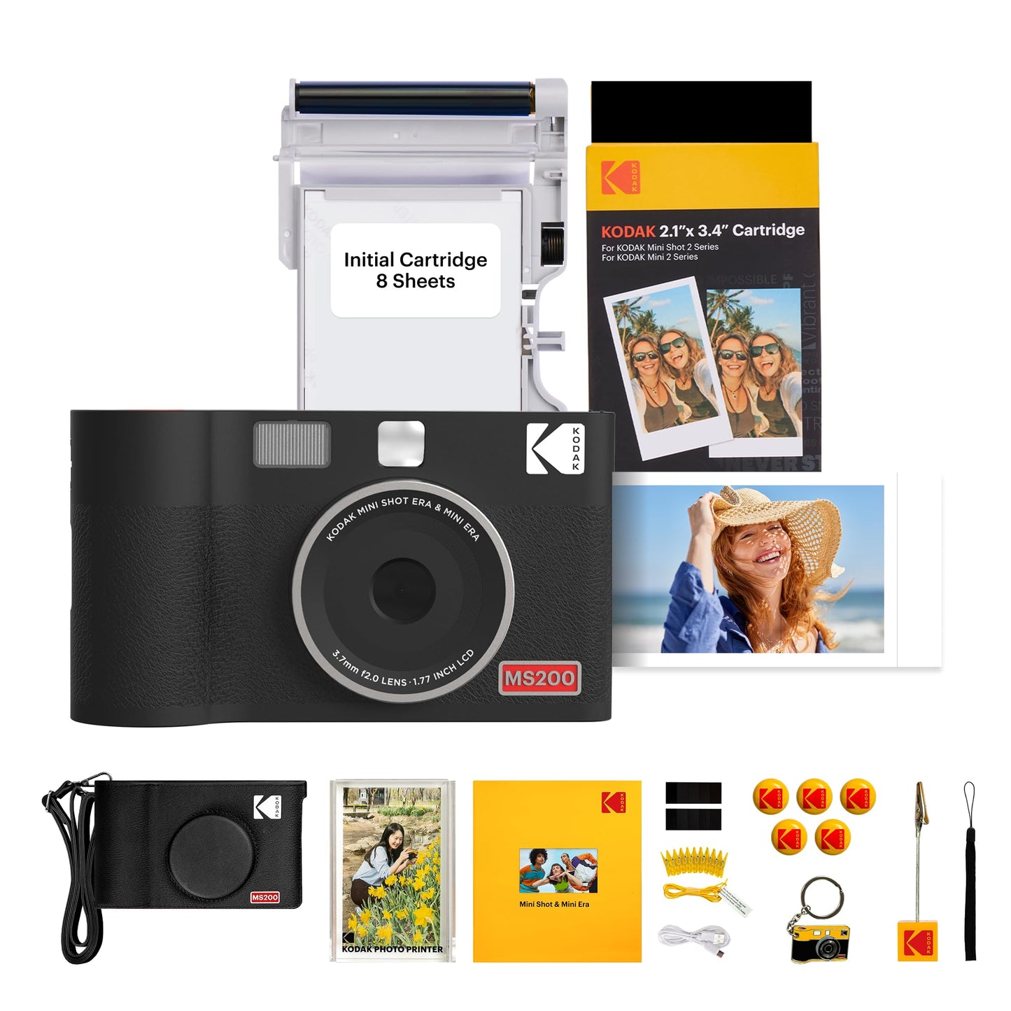 Kodak Mini Shot 2 ERA 4PASS 2-in-1 Instant Camera & Photo Printer with 68 Sheets + Gift Accessories - Black - Deccan Retail