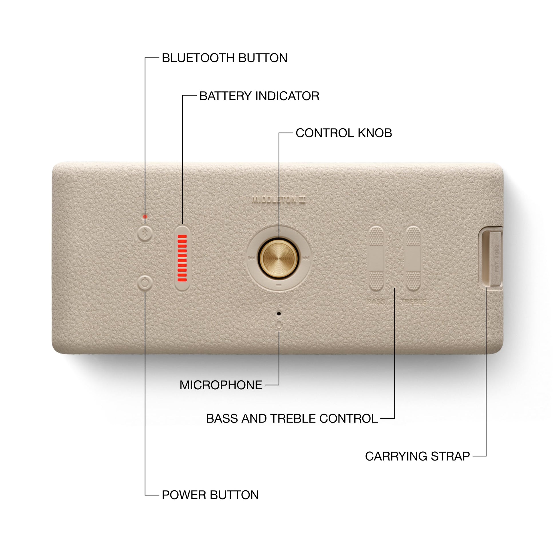 Marshall Middleton II Portable Bluetooth Speaker – Cream - Deccan Retail