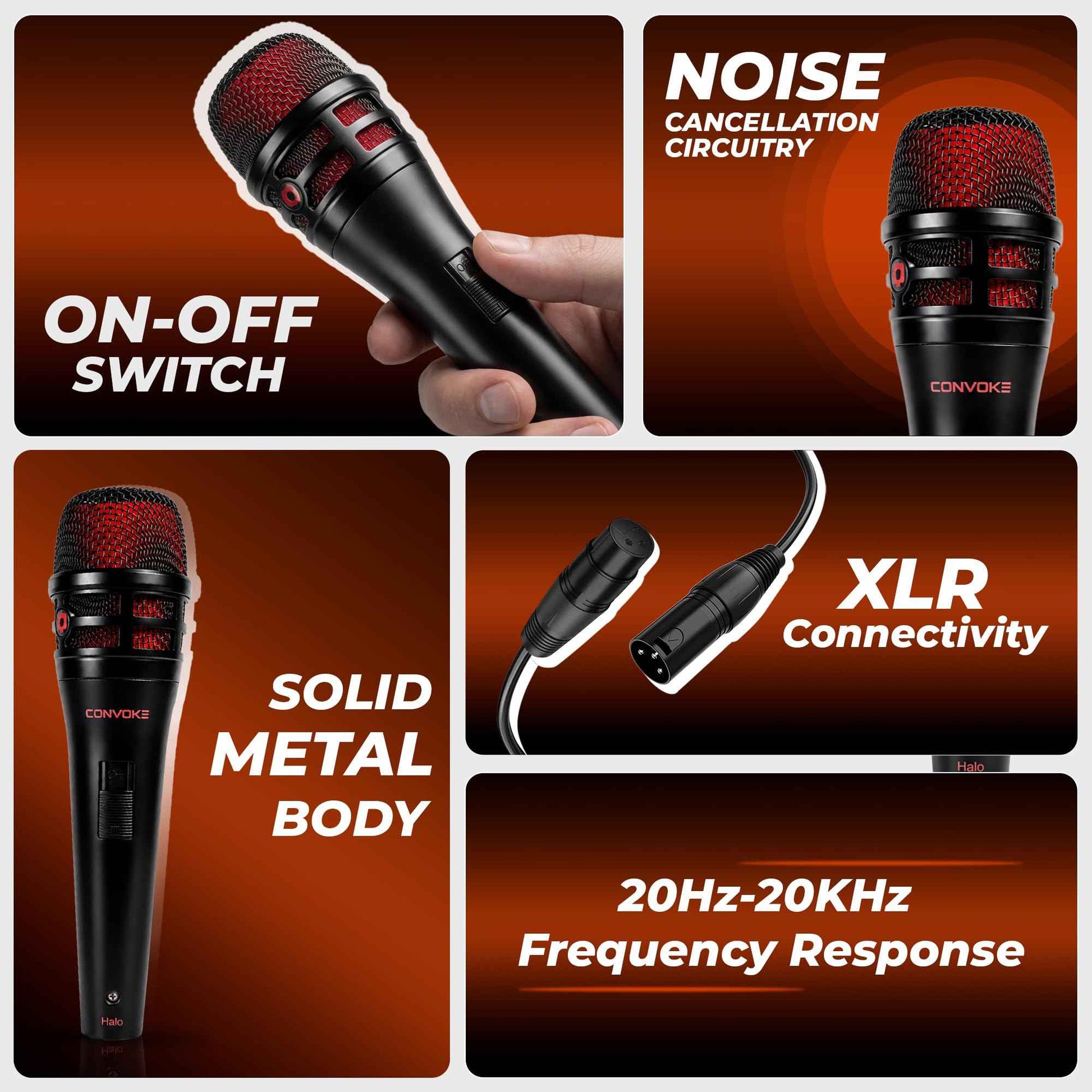 CONVOKE Halo Professional XLR Condenser Microphone for Podcasting Studio Recording | 20Hz–20KHz Frequency Response | Broadcast-Quality Vocal Microphone with XLR Cable & Mic Clip