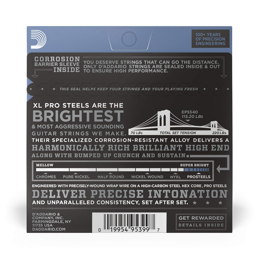 D'Addario ProSteels Electric Guitar Strings Light Top/Heavy Bottom 10-52 (EPS540) - Deccan Retail