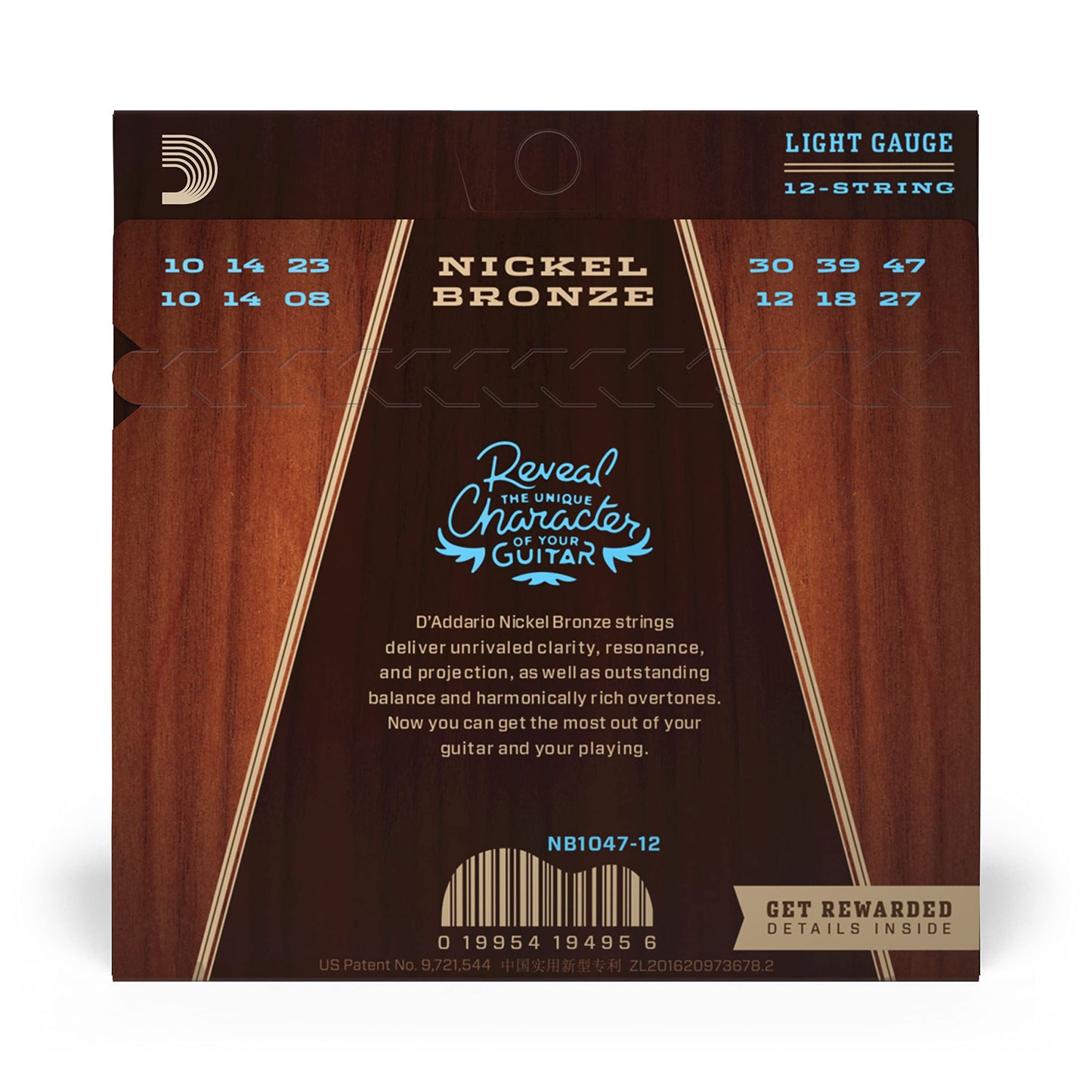 D'Addario Nickel Bronze Acoustic Guitar Strings Light 12-String 10-47 (NB1047-12) - Deccan Retail