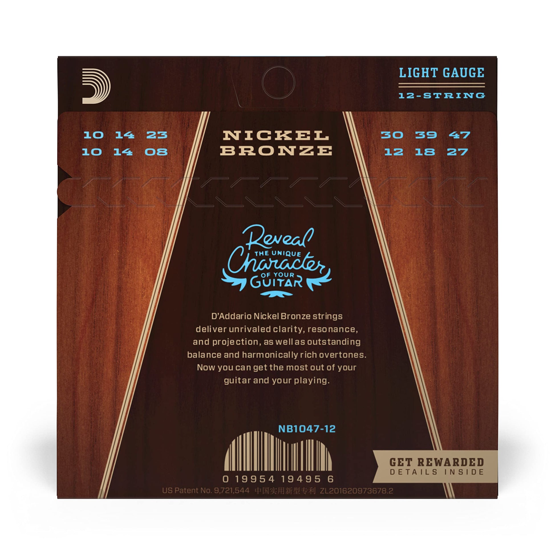D'Addario Nickel Bronze Acoustic Guitar Strings Light 12-String 10-47 (NB1047-12) - Deccan Retail