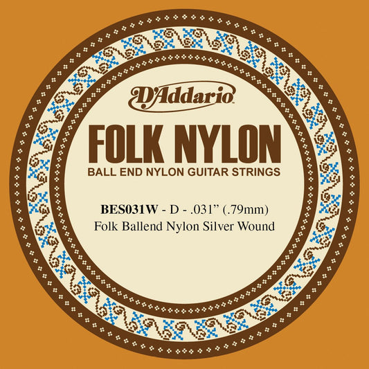 D'Addario Folk Nylon Guitar Single String Silver Wound Ball End .031 (BES031W) - Deccan Retail