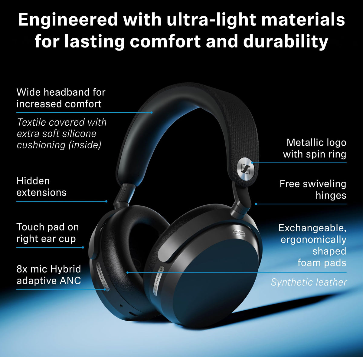 Sennheiser Momentum 5 Wireless Headphones (New Launch) – Adaptive ANC, 57-Hr Battery, Replaceable Battery, Hi-Res Audio, Dolby Atmos, aptX Lossless, Clear Calls, Gaming Mode, Sound Personalisation