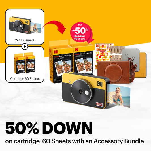 Kodak Mini Shot 2 Retro 4PASS 2-in-1 Instant Camera & Photo Printer 2.1x3.4" with 68 Sheets Bundle - White - Deccan Retail