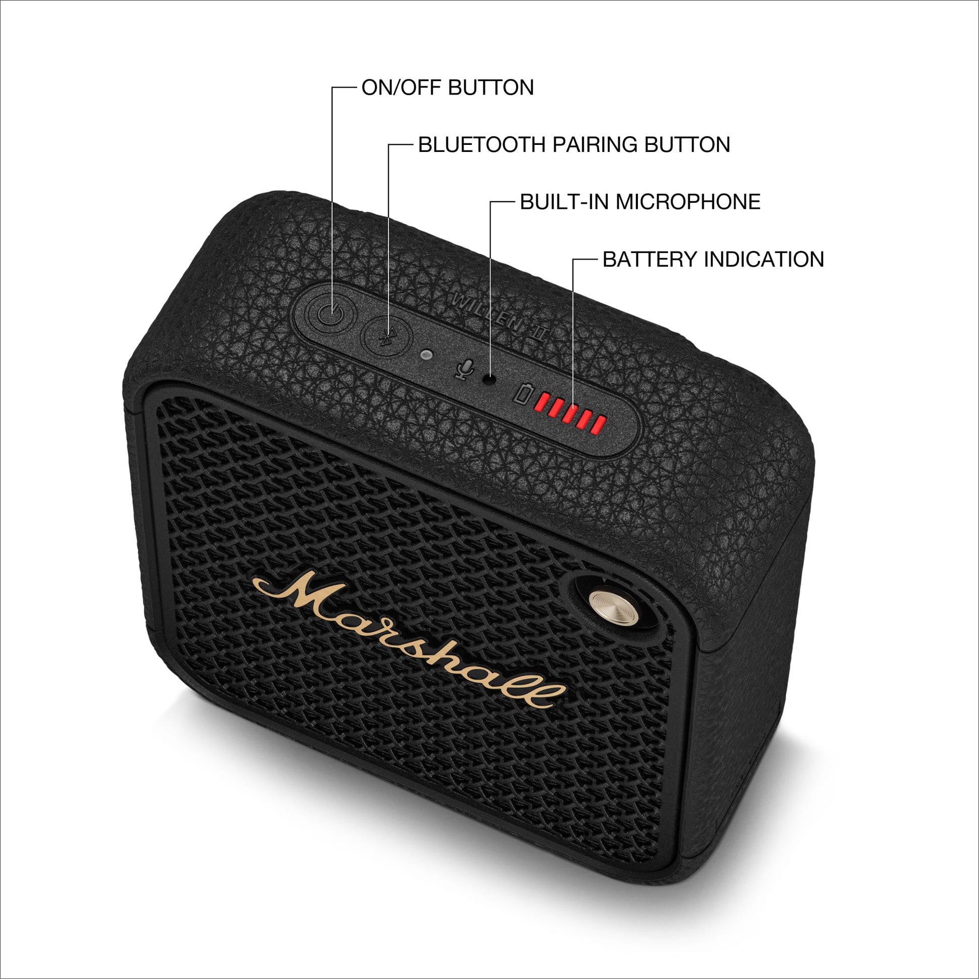 Marshall Willen II Portable Bluetooth Speaker – Black & Brass - Deccan Retail