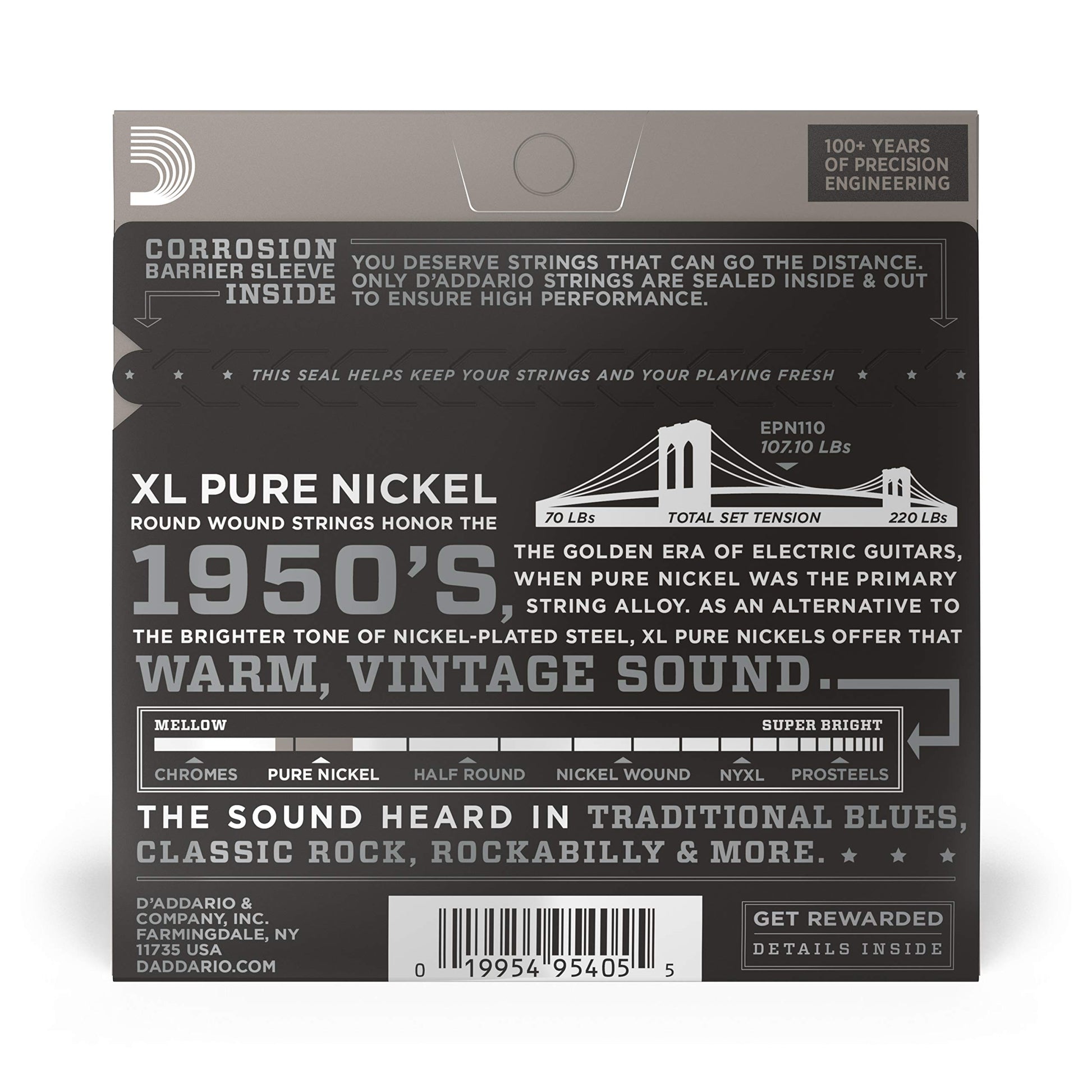 D'Addario EPN110 Pure Nickel Electric Guitar Strings Regular Light 10-45 - Deccan Retail