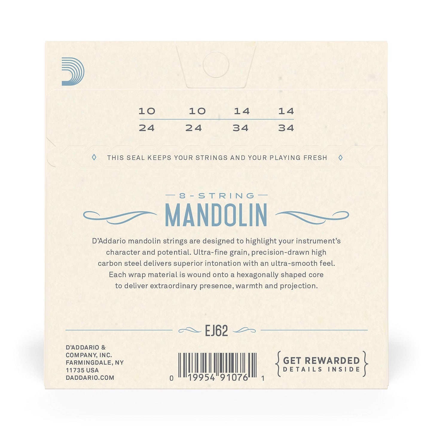 D'Addario EJ62 80/20 Bronze Mandolin Strings Light 10-34 - Deccan Retail